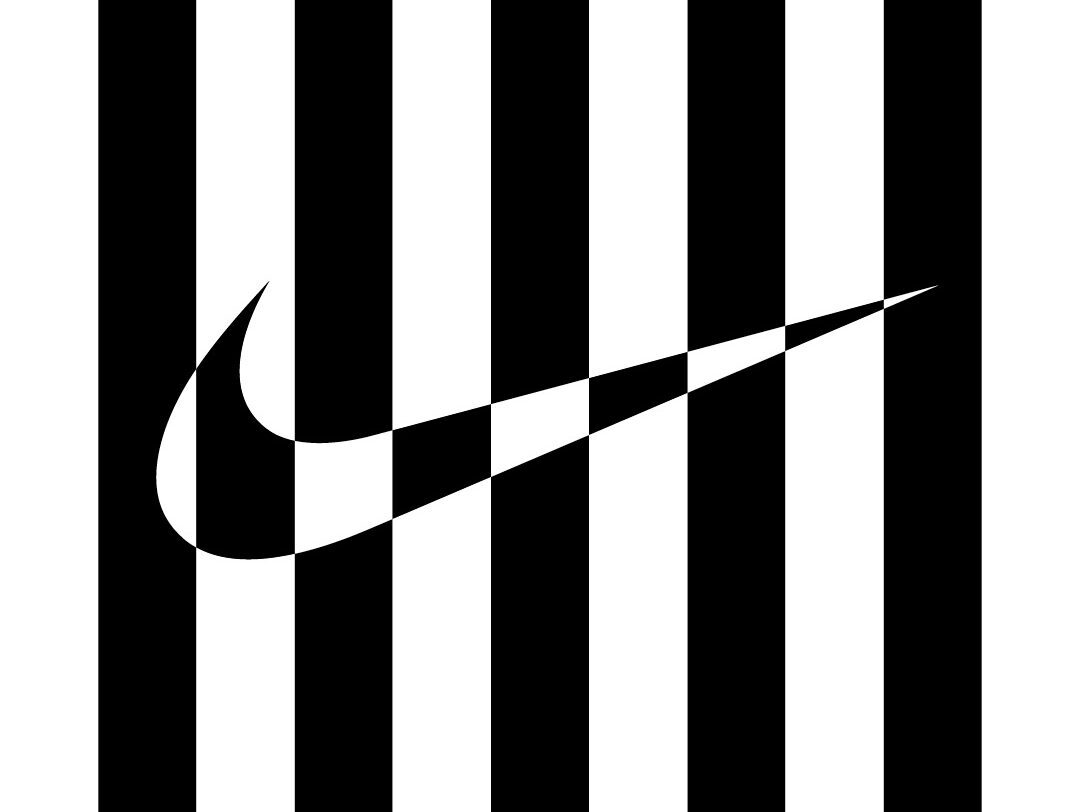 Nike Logo auf schwarz-weiß gestreiften Hintergrund