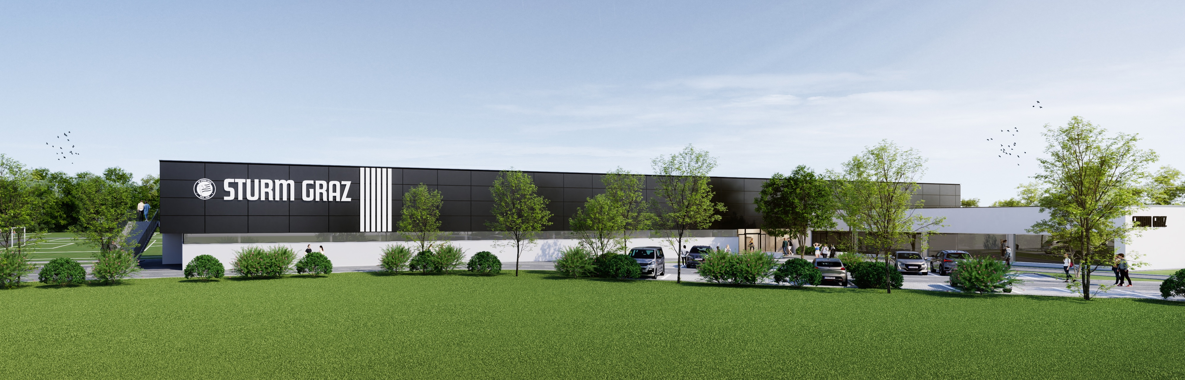 Seitenansicht des neuen Trainingszentum in Puntigam.
