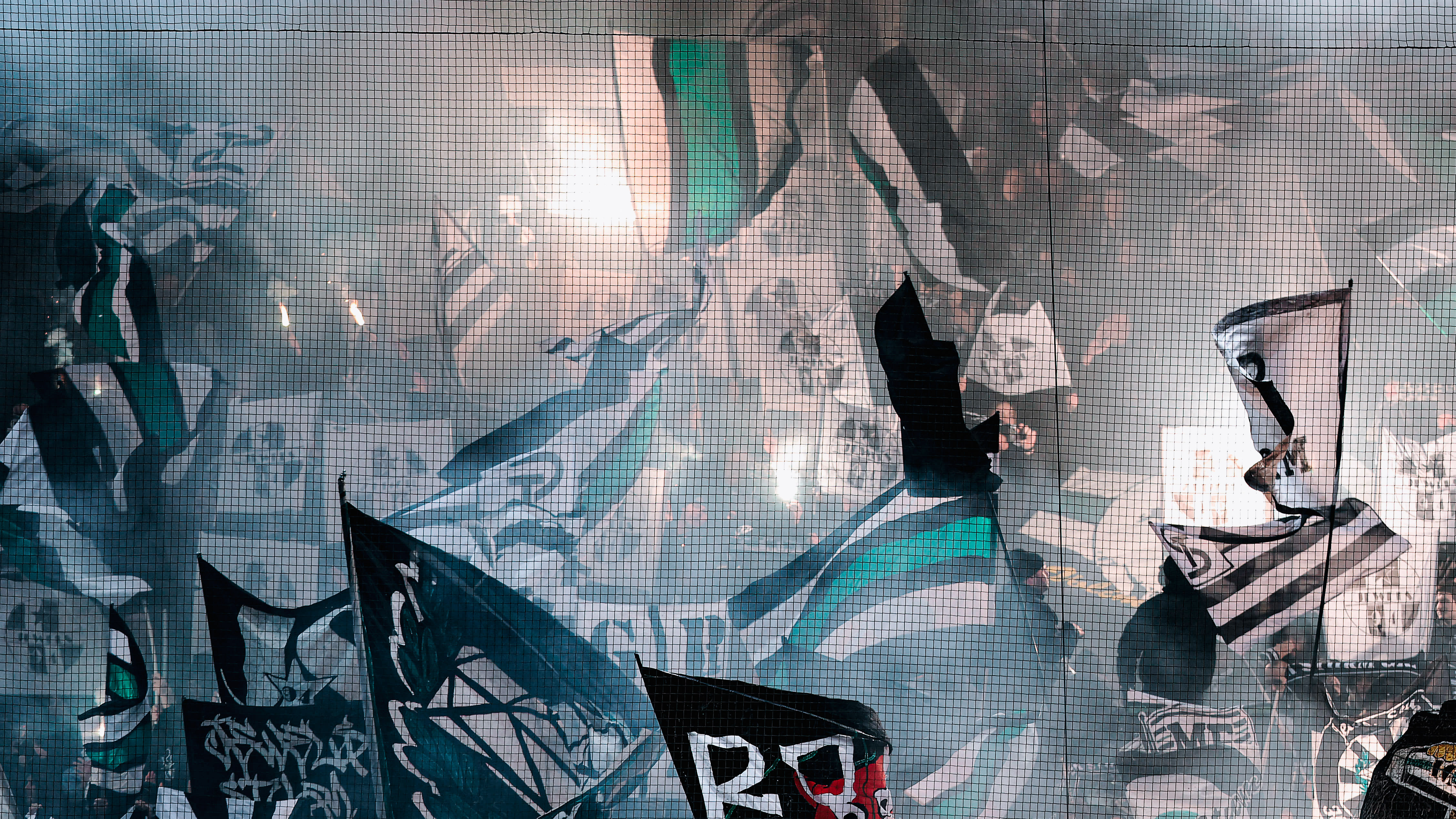 Viele Fans halten Fahnen hoch