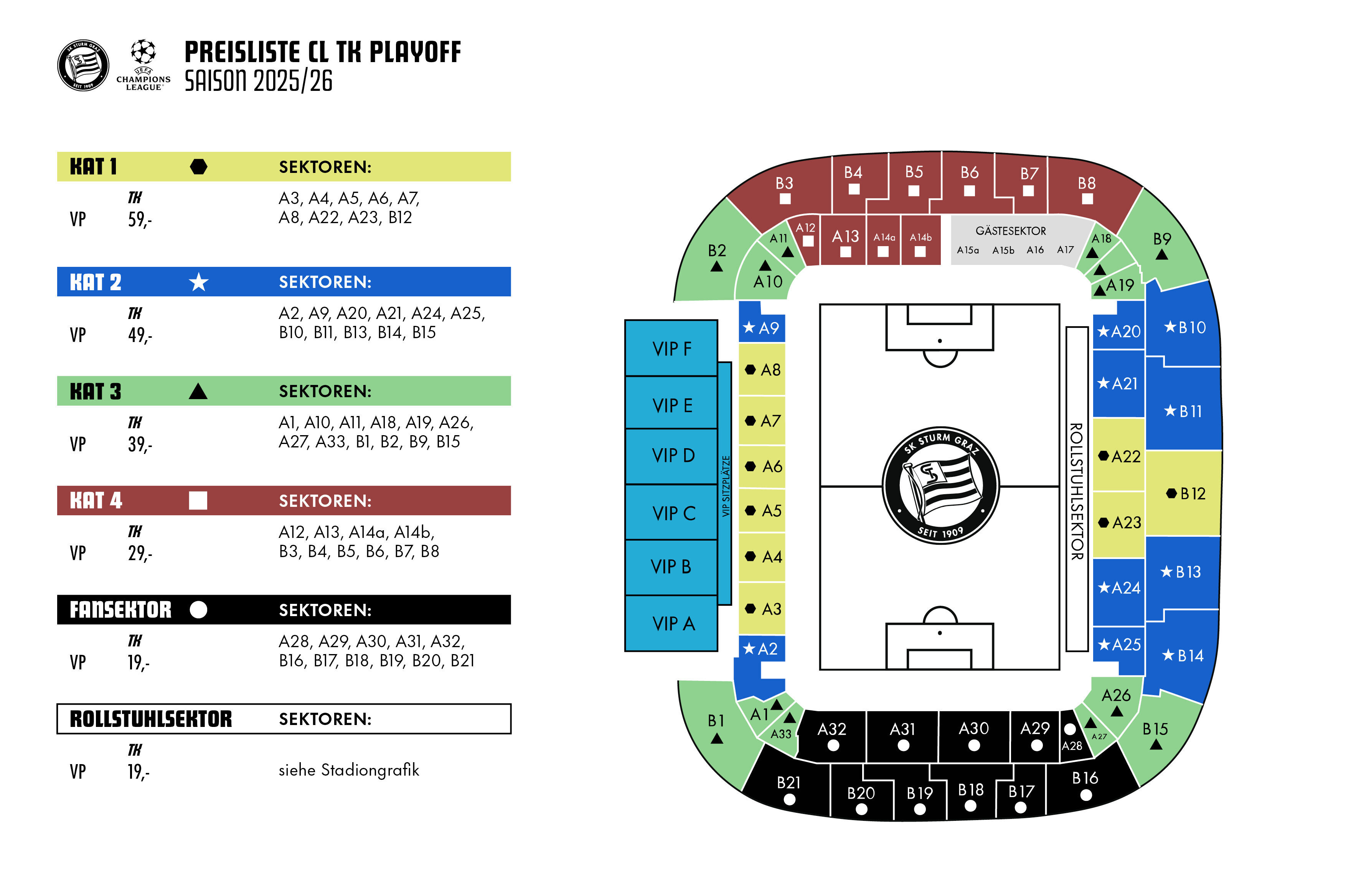 Stadionplan mit Ticketpreisen
